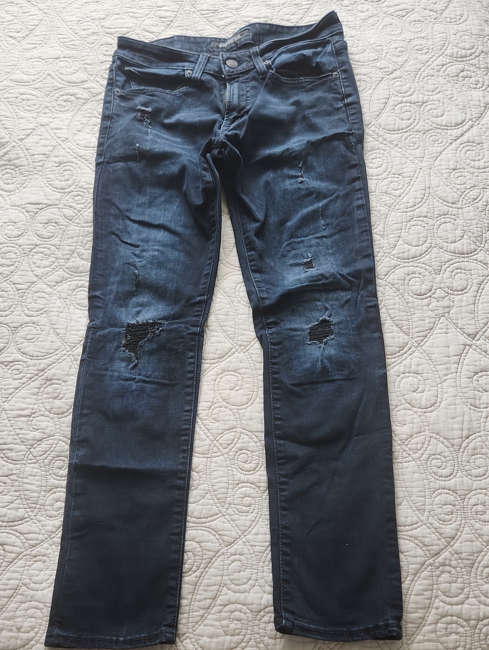 Men's Express Dark Blue Distressed Skinny Jeans 30x30